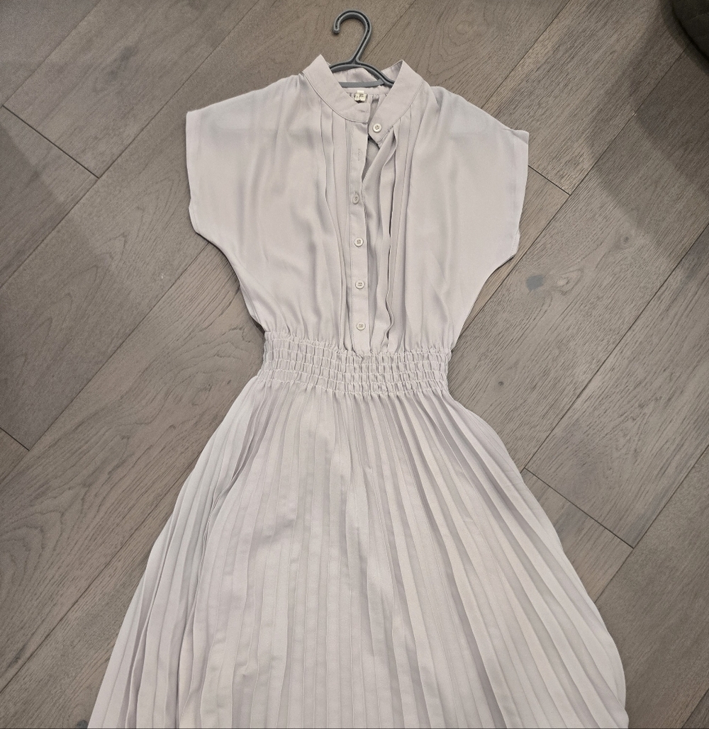 Womens Korean Styled Gray Pleated Dress